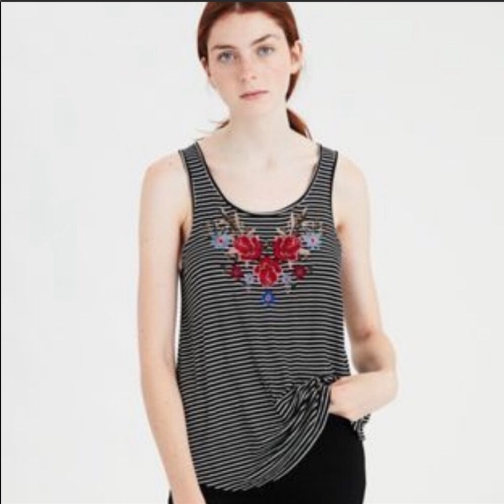 American Eagle Striped Floral Tank Top